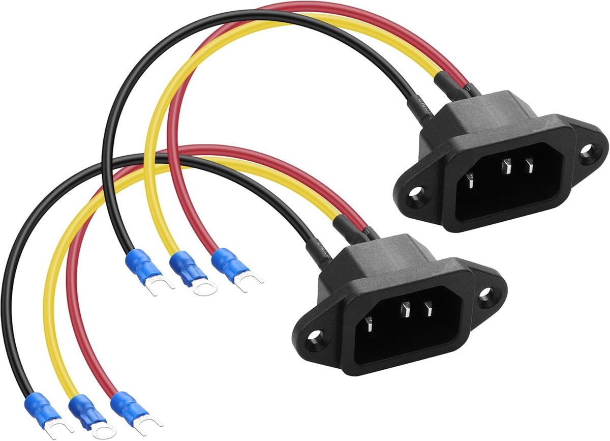 Pack of 2 IEC C14 3 Pin 10A 250V Power Adapter with 3 Wires for Home Appliances or DIY - ShopVlot