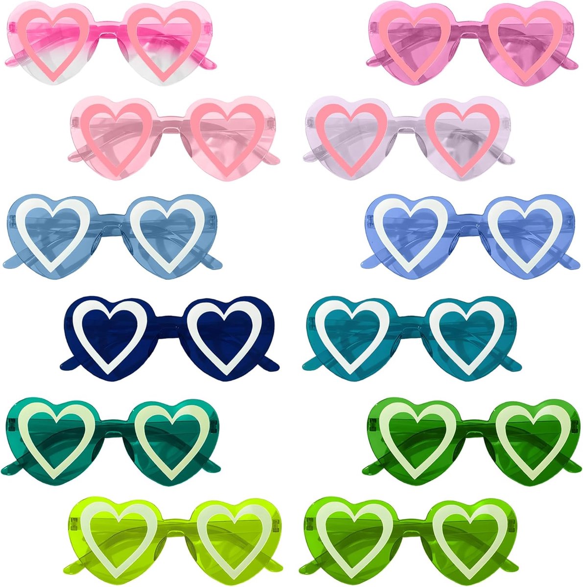 12 Pairs of Heart Shaped Sunglasses, Light Up Festival Sunglasses, Heart Party Glasses for Wedding/Carnival, Party - ShopVlot
