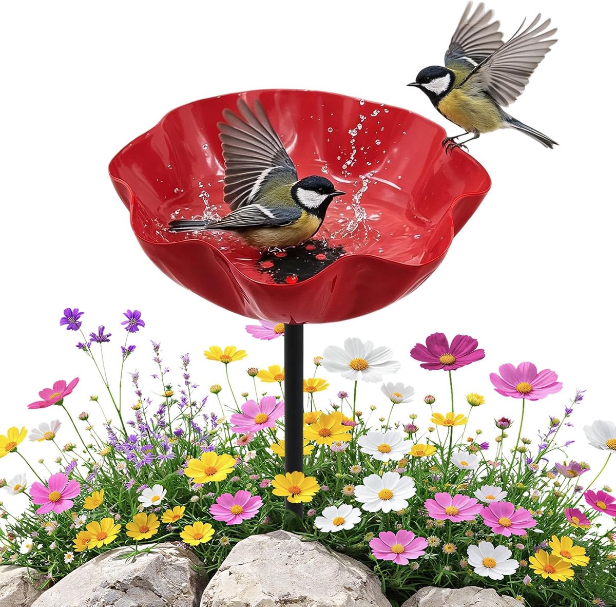 Vogelbad met bloemen, winterbestendig, bijen- en insectendrink - ShopVlot