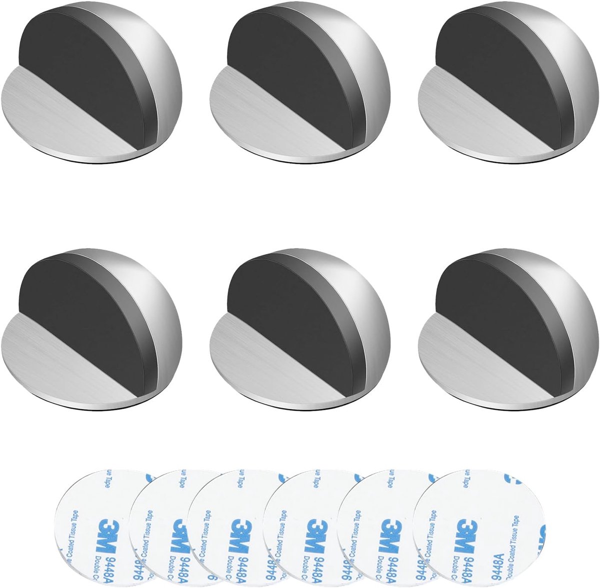 6-Piece Stainless Steel Door Stopper, Robust Floor Door Blocker, Semi-Round Door Stopper with Rubber Bumper - ShopVlot