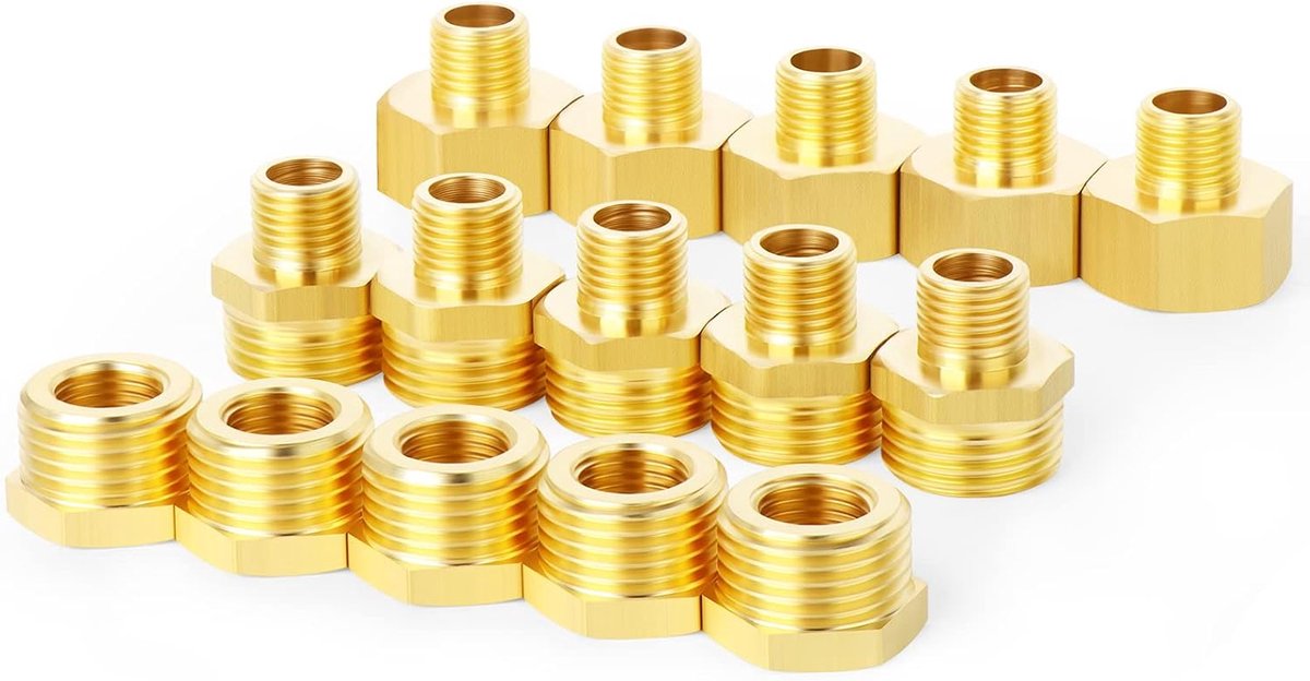 15Pcs 1/8" BSP x 1/4" Brass Pipe Fitting,Hex Bushing,Reduction Hex Nipple 1/8" BSP x 1/4" BSP Connectors - ShopVlot