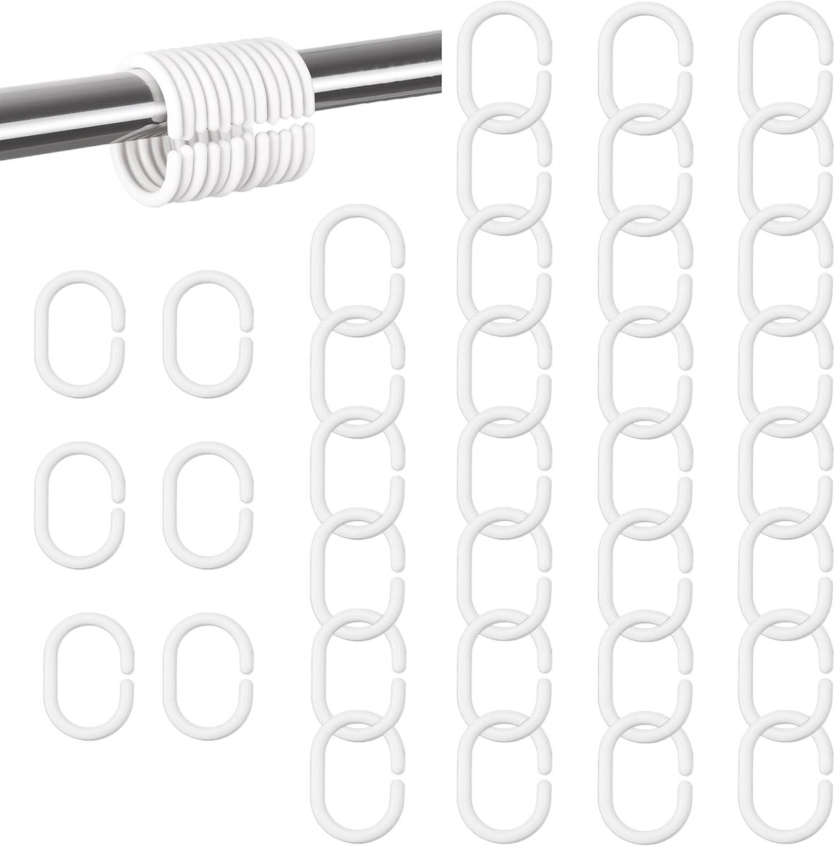36 Pcs Shower Curtain Hooks Rings Plastic, C-Shaped for Bathroom Window Rod, Easy Installation and Rust Resistant - ShopVlot