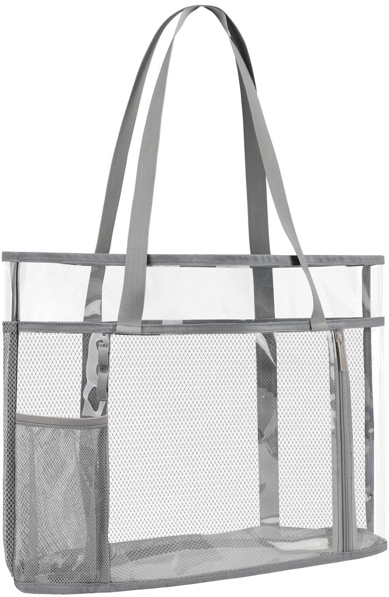 TINYAT Grote doorzichtige draagtas voor vrouwen, transparante mesh strandtas, schoudertas met waterdichte ritszak - ShopVlot