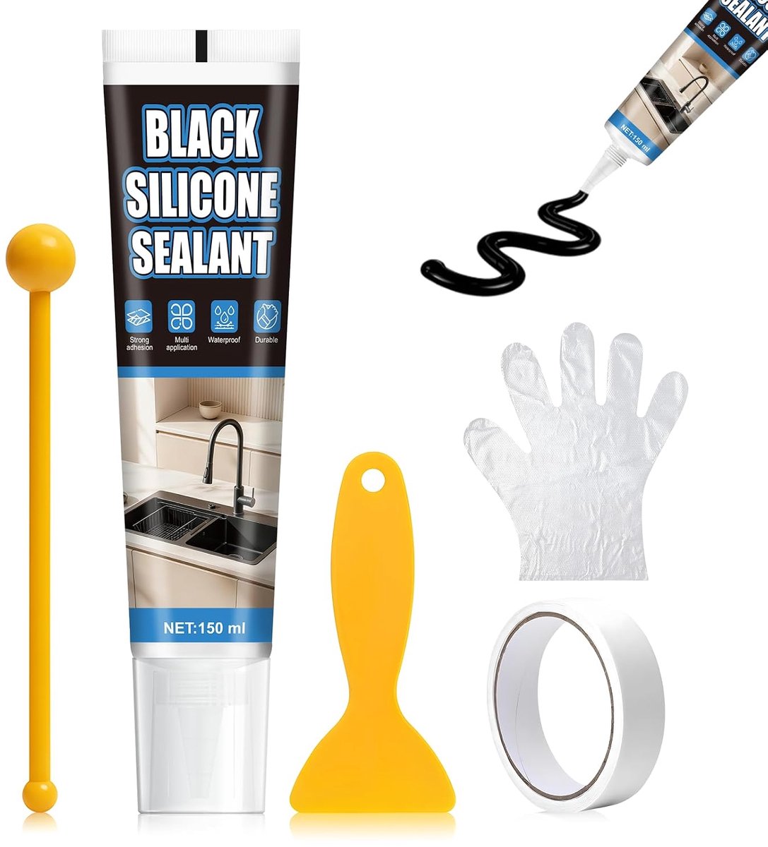 Miioto 150 ml siliconen zwart, keuken, sanitair, zwarte siliconen, waterdicht en elastisch, siliconen badkamer voor - ShopVlot
