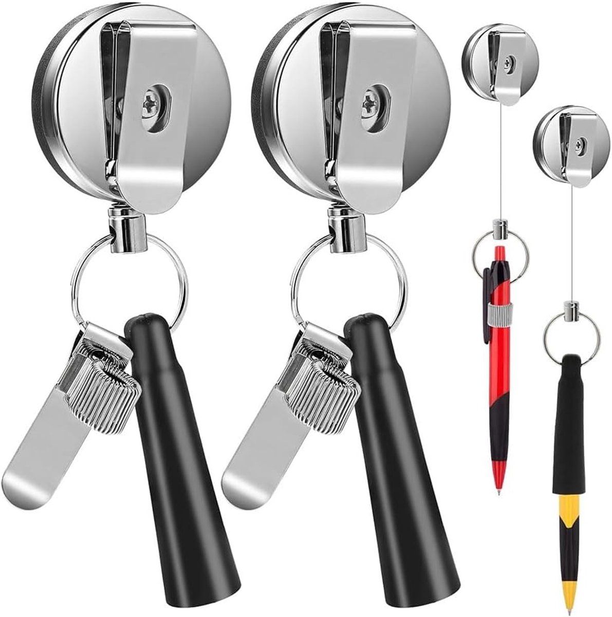 Set van 2 robuuste intrekbare pennenhouders met trekfunctie, universele intrekbare pen met sleutelkoord voor - ShopVlot
