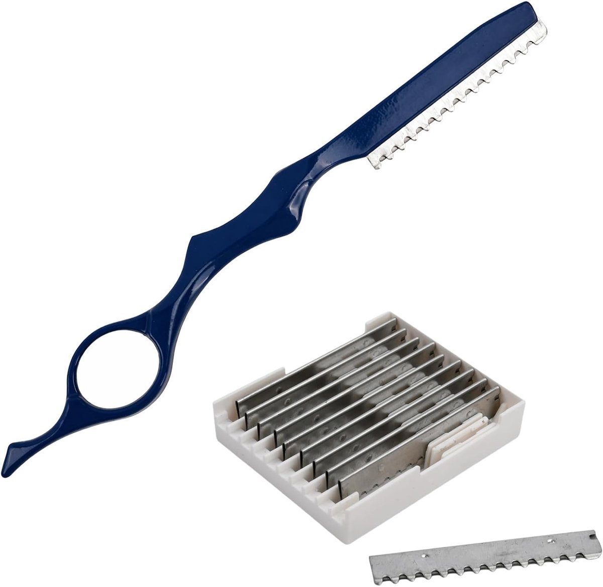 Effileermes, haarstyling, scheermesset, blauw, kappersmes met 10 messen van roestvrij staal, professioneel tondeuse - ShopVlot