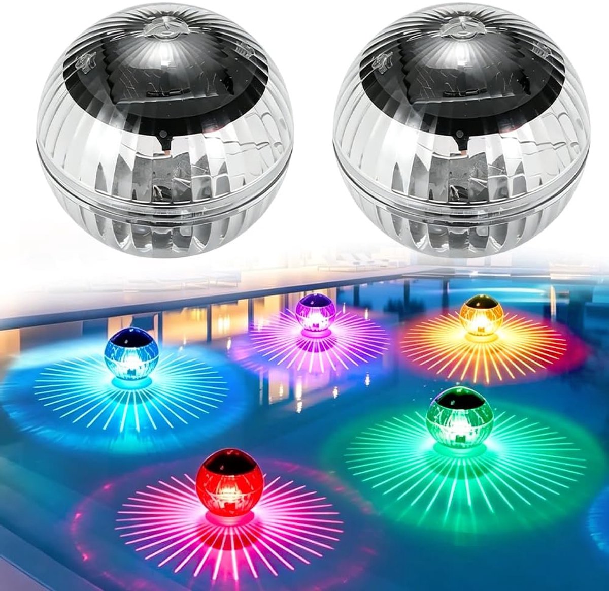KZQ 2-pack drijvende solar zwembadverlichting - LED-kleurwisselende lamp voor zwembad fontein en vijver - Zonne-energie voor tuin- en waterdecoratie - Multicolor