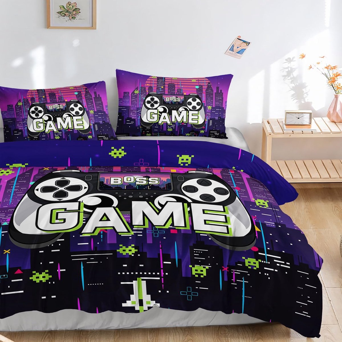 HOSIMA Gamepad bed supplies quilt cover, gamepad printed with two pillowcases suitable for boys, girls and boys - ShopVlot