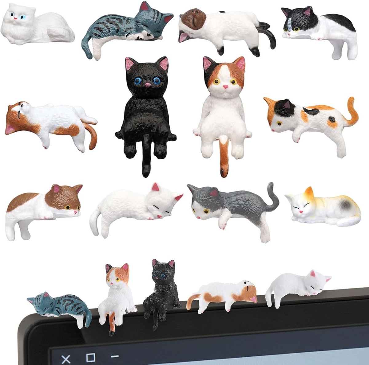 12 Pcs Car Dashboard Decoration Cute Mini Cat Figures Car Interior Accessories Set for Computer Monitor Mirror Home - ShopVlot