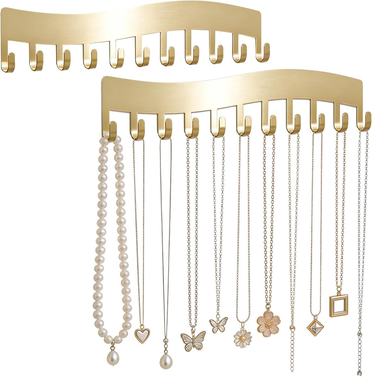 2 Pcs Necklace Holders, Jewellery Storage, Wall Necklaces, Organizer with Carbon Steel Hooks for Storing Bracelets and - ShopVlot