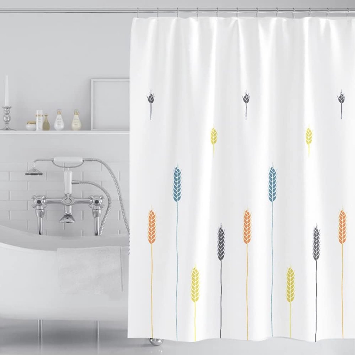 Wheat Pattern Waterproof Shower Curtain 300cm Thick, Mildew Resistant Polyester Washable Quick Drying Wet Room Bath - ShopVlot