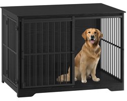 HILINSIE - Hondenbench - Hondenkooimeubel - 110 cm - Hondenbox - 2 Deuren - Moderne Hondenkooi voor Binnen - voor Kleine/Middelgrote/Grote Honden - Bijzettafel - Versterkte Schuifdeur - 110 × 65 × 81 cm - Zwart