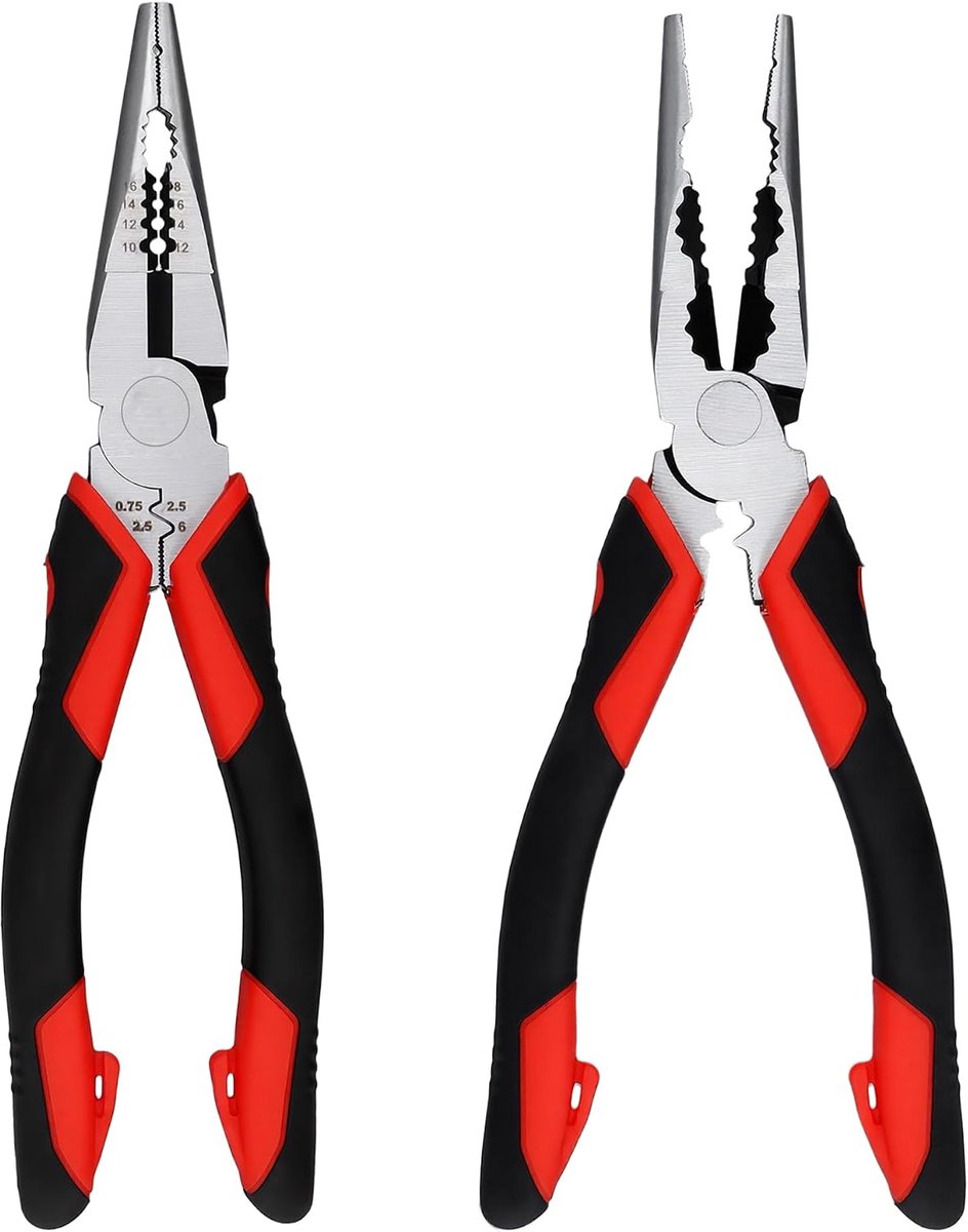 2 stuks punttangen, lang, 210 mm, Cr-V staal, platte ronde tang, gebogen zijsnijder, multifunctionele kabeltang met - ShopVlot