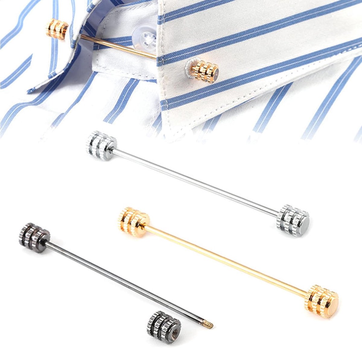 3 Pieces, Tie Collar Pin, Collar Bar Pins, Collar Pin, Classic Tie Pin, Tie Pins for Men Silver, Classic Metal Tie - ShopVlot
