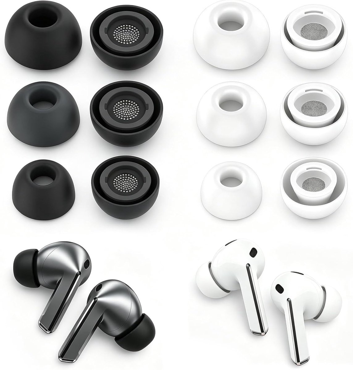 Siliconen oordopjes voor in-ear hoofdtelefoon, compatibel met draadloze hoofdtelefoon type TWS, 3 paar (S/M/L), zwart - ShopVlot