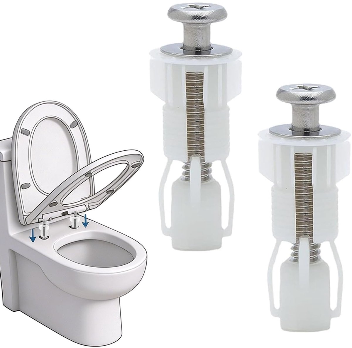 Universele Toiletzitting Bevestigingsset van RVS met Witte Scharnieren voor Veilige Installatie en Duurzame Montage