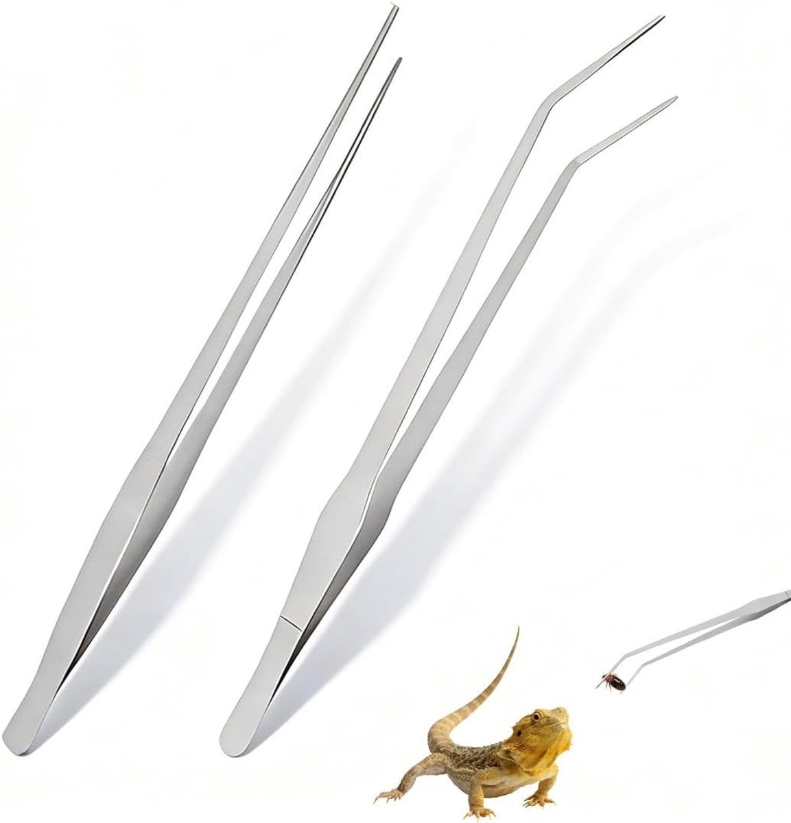 Set van 2 RVS Pincetten voor Aquaria, Aquatische Planten en Reptielen - Precisie Gereedschap voor Voeden, Trimmen en Aquascaping - 27 cm, Zilver