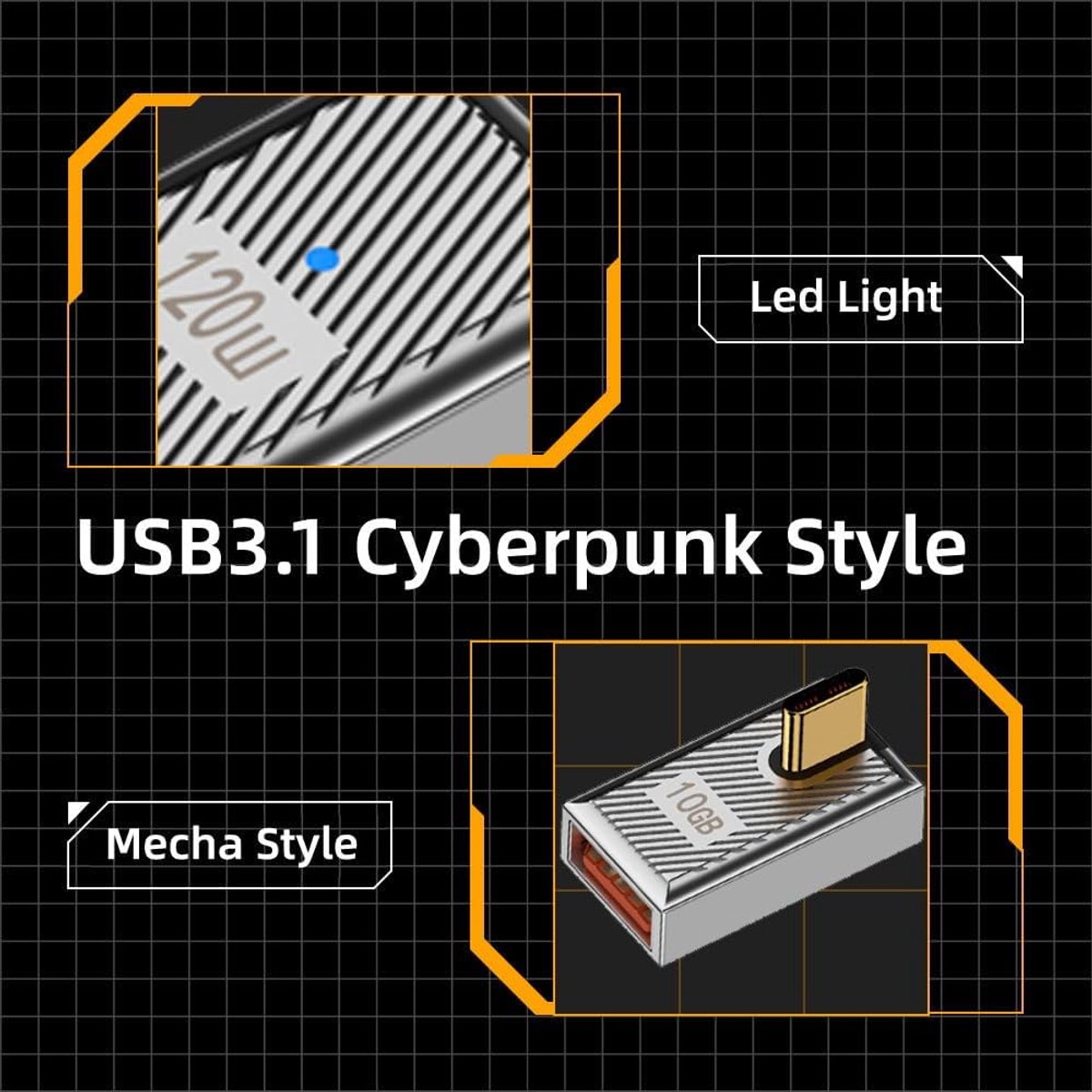 CY Adapter USB-C USB 3.1 Type C Male to USB 3.0 A Female 10Gbps OTG Data 120W Power Low Profile Angular Adapter Alloy - ShopVlot