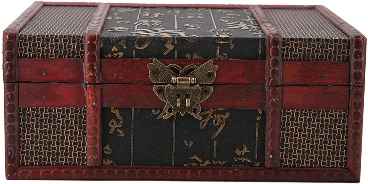 Retro Houten Opbergdoos voor Sieraden, Organisator met Metalen Slot, Perfect voor Eten, Boeken en Foto's