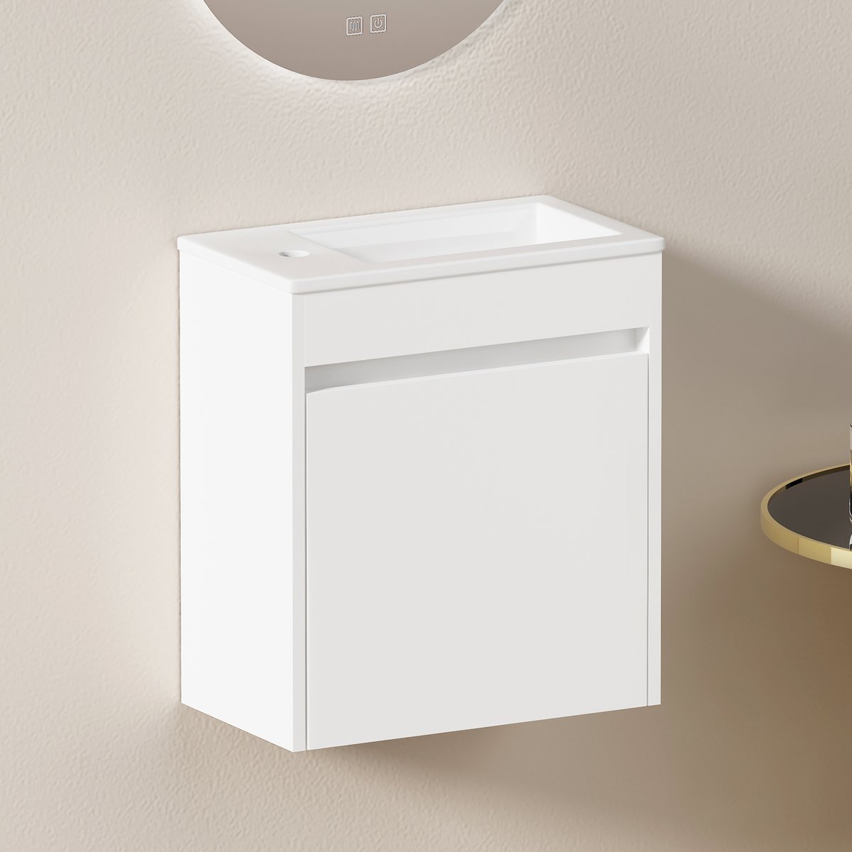 COVREO Badkamerkast 46 cm wit, MDF en keramiek, wandhangend soft-close