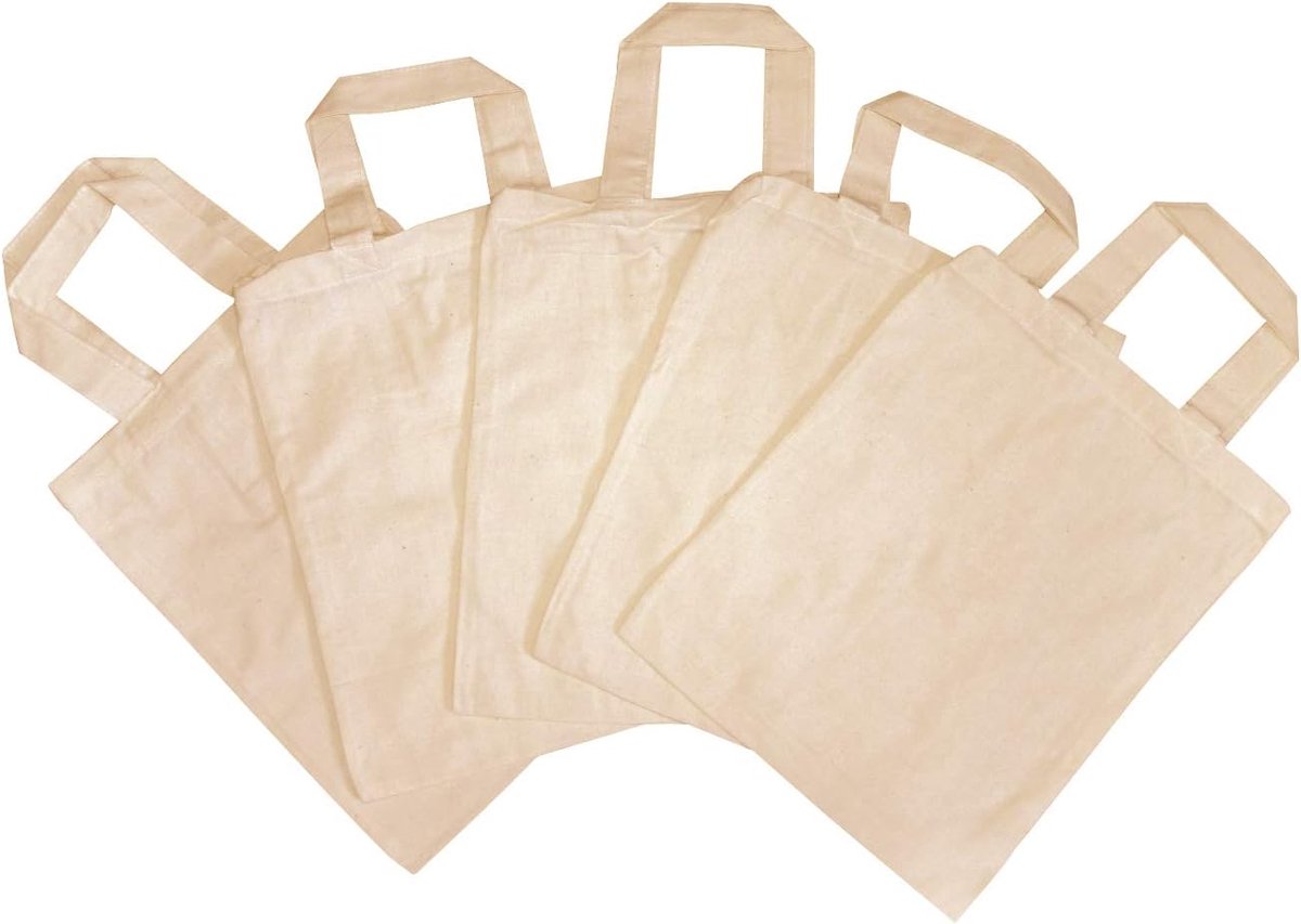 Katoenen tasjes set van 5 - wit - compact formaat - ideaal voor opberging - ShopVlot