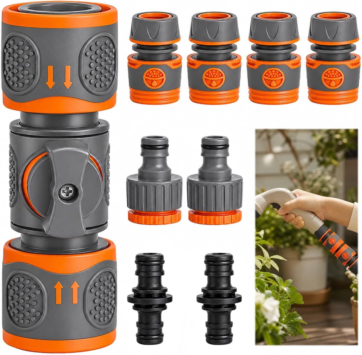 Slangverbindingset 9 stuks - 1/2 inch tuinslangkoppelingen - met ventiel voor waterregeling - ideaal voor tuin en auto - ShopVlot