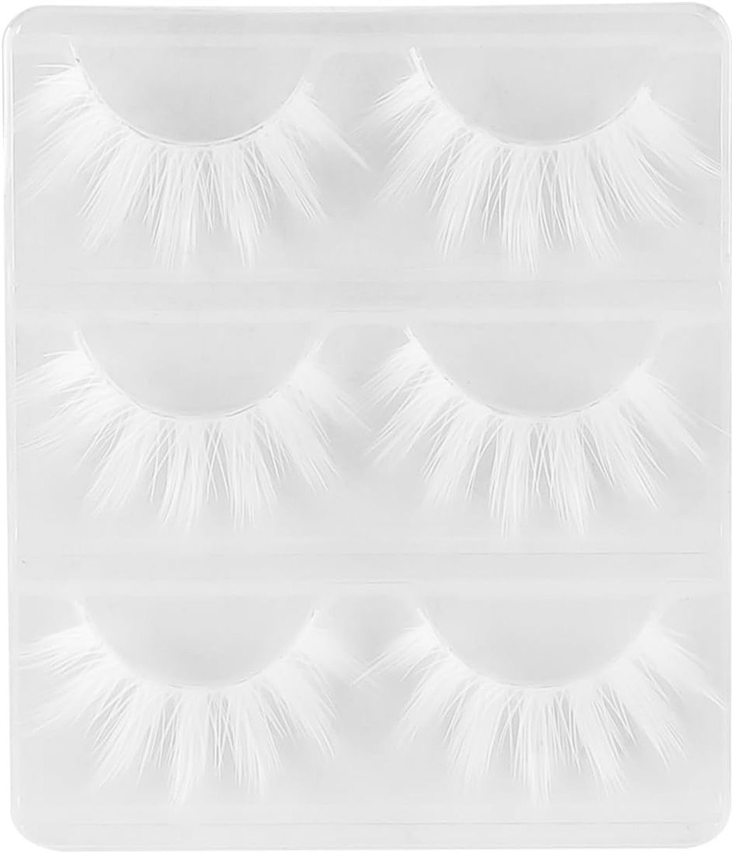SnelShoppen - 3 Paar Witte Valse Wimpers Herbruikbaar Make-up Lang Dik Kruis Wimpers voor Cosplay Feest Dramatische Volume Wimpers voor Speciale Geleg