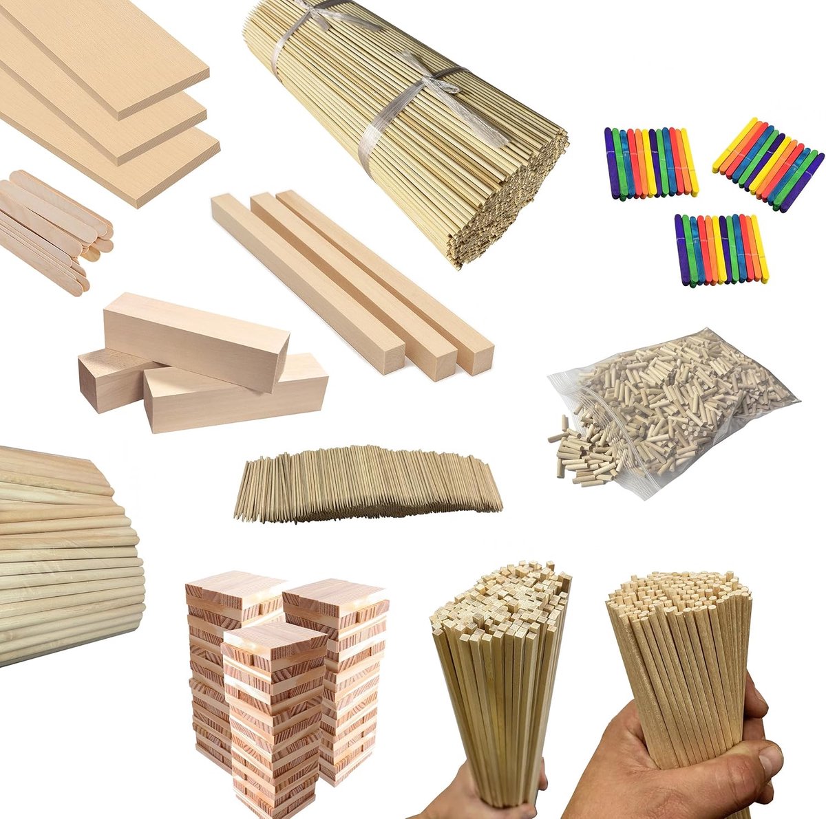 Houten stokjes set - vierkant 3,5x3,5 mm - berkenhout 28 cm - ideaal voor knutselen - ShopVlot
