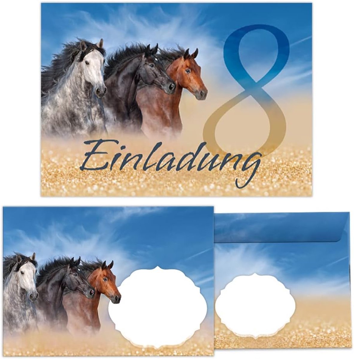 uitnodigingskaarten 12 stuks - paarden thema - met enveloppen - perfect voor 8e verjaardag meisje - ShopVlot