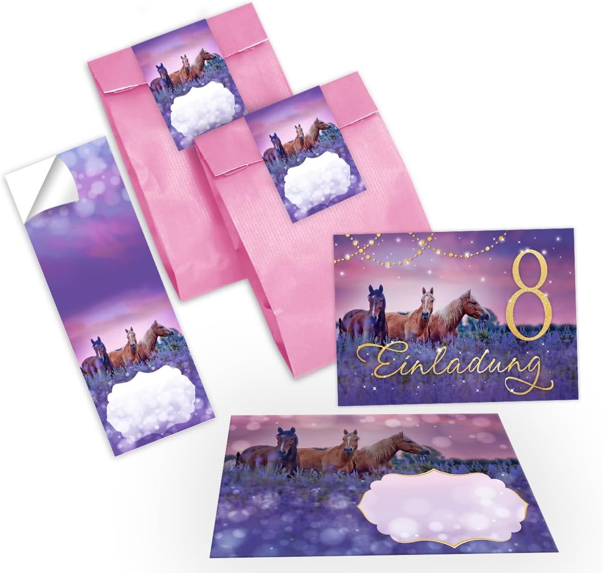 Uitnodigingskaarten 8e verjaardag - meisjes met paarden - incl. enveloppen en stickers - feestelijke uitnodigingen - ShopVlot