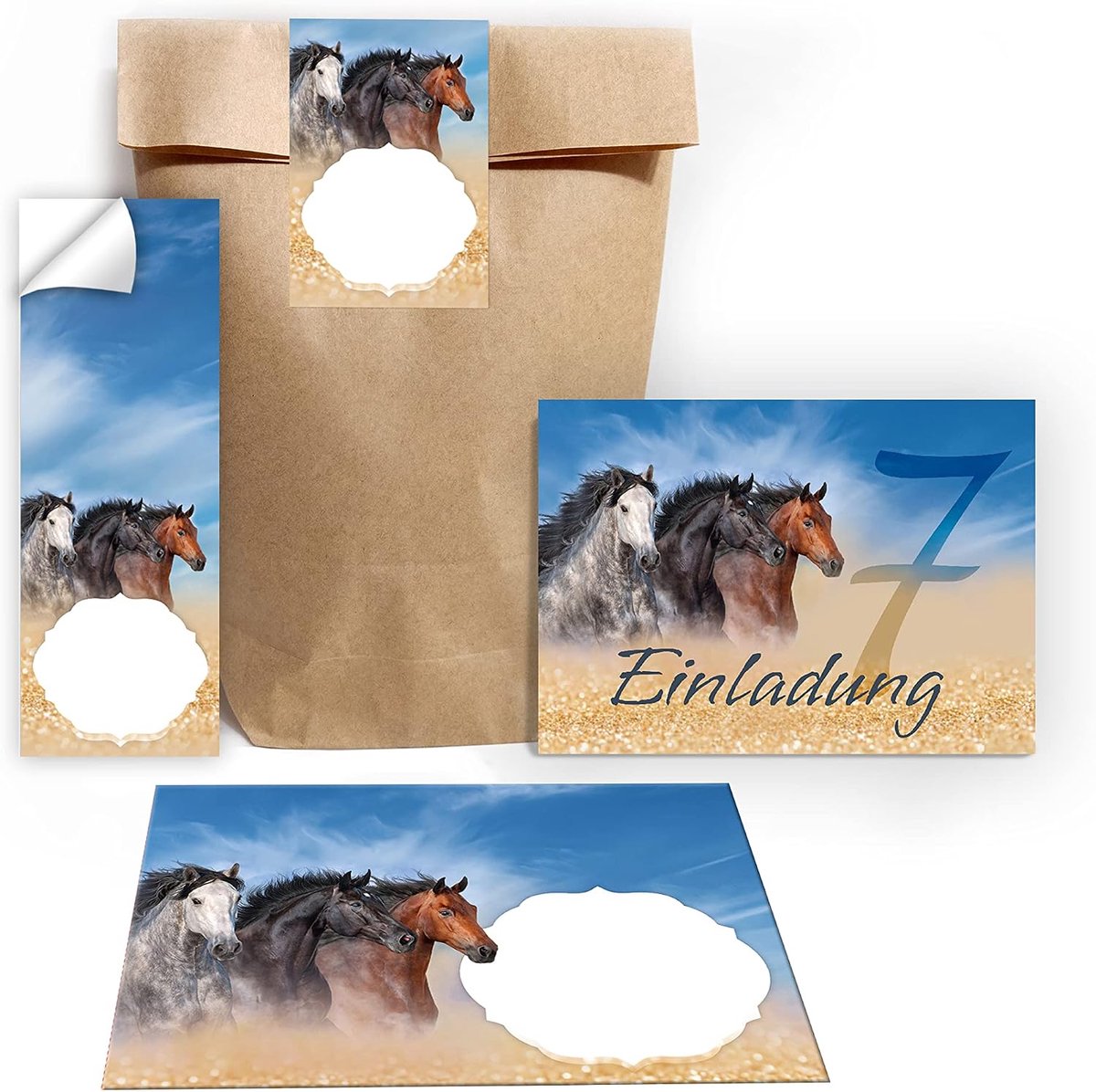 Uitnodiging kaarten 12 stuks - paarden thema - met enveloppen en stickers - perfect voor 7e verjaardag meiden - ShopVlot