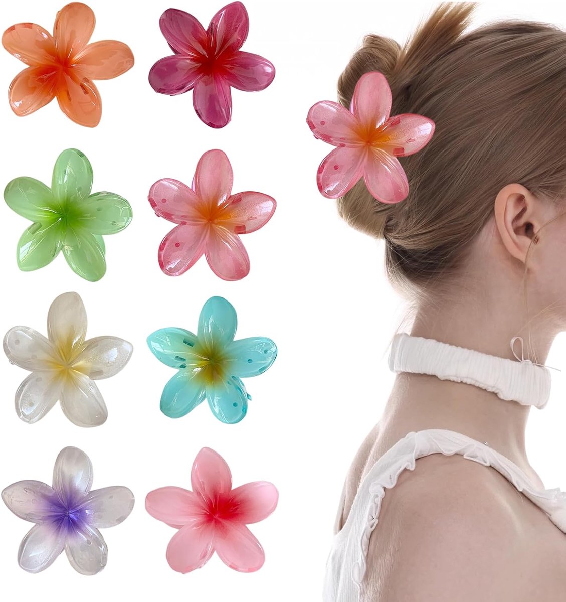 Haarclips 8 stuks - Hawaiiaanse Bloem Clips - Sterke Grip - Voor Fijn Haar - ShopVlot