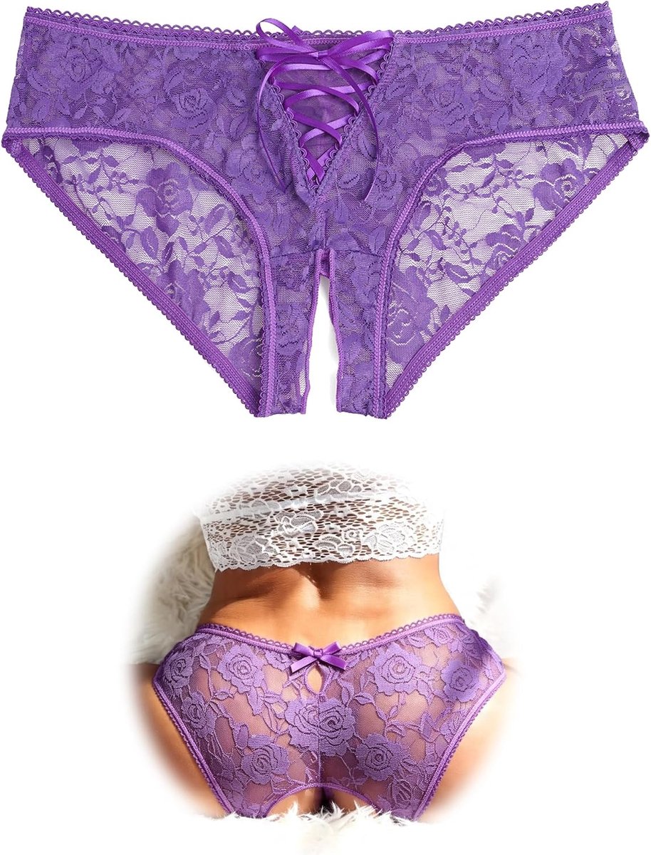String voor dames XL-XXL - sexy open broekje - kant en transparant - perfect voor een verleidelijke look - ShopVlot