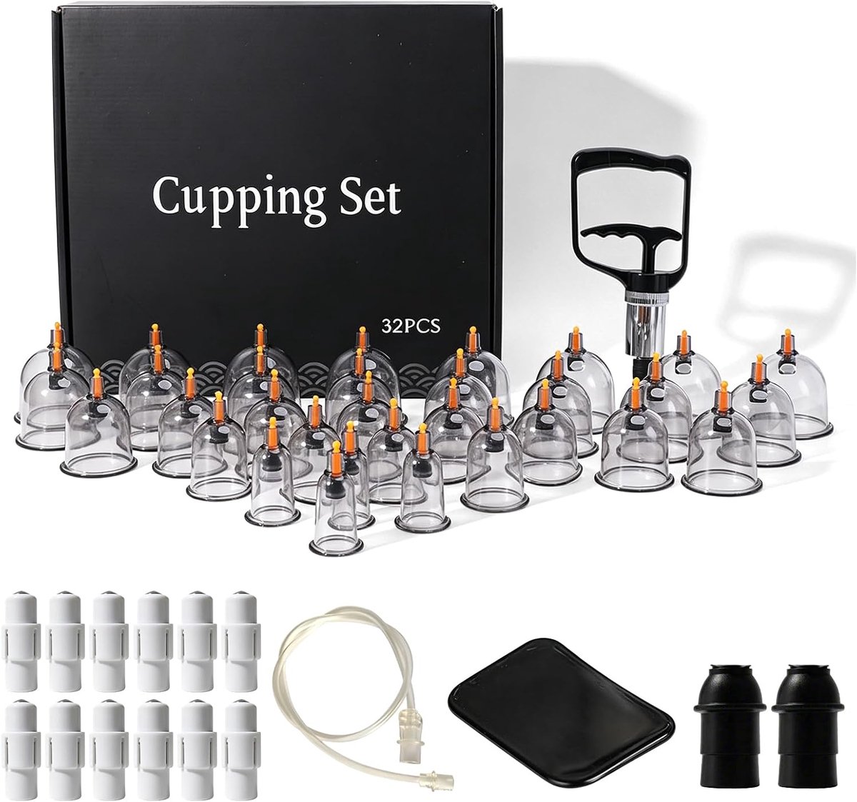 Zuignappen set 32 stuks - glas - met vacuümpomp - ontspanning voor spieren - ShopVlot