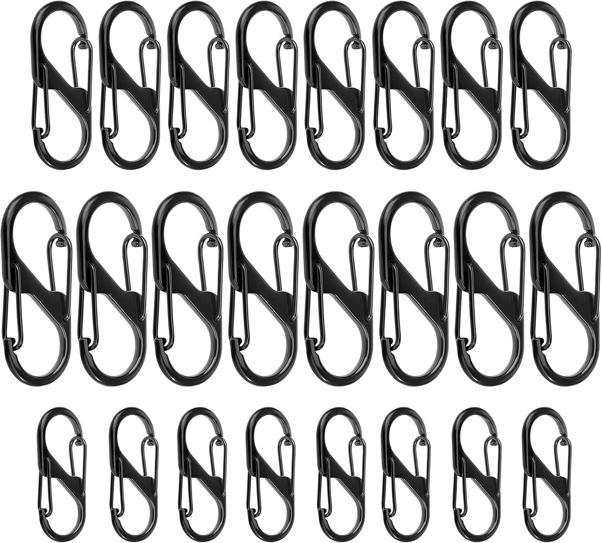 S-vormige carabiner 50mm/40mm/30mm - zwart - 24 stuks - ideaal voor camping en hiking - ShopVlot