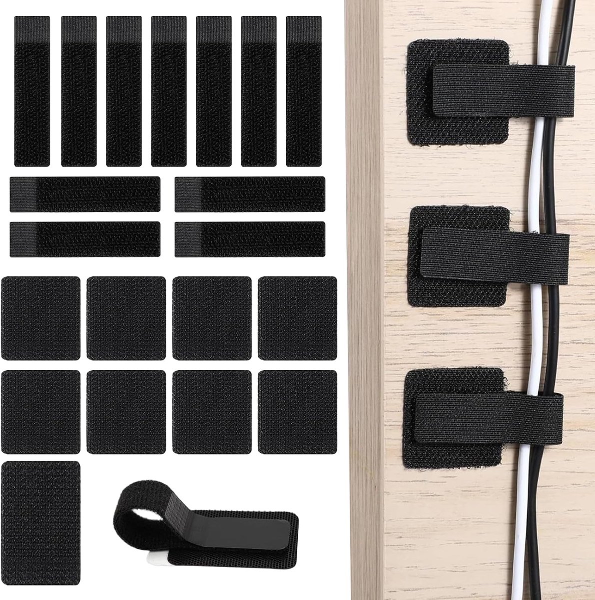 Cable Holders, Self-Adhesive, 30 Pairs Under-Desk Cable Management, Reusable Cable Organizer, Black Cable Ties, Nylon - ShopVlot