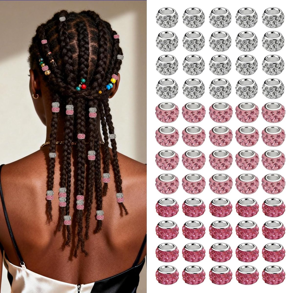 60 stuks 12 mm strass haarkralen met 5 mm gat in 3 kleuren - haarbedels sieraden voor vlechten, pony, doe-het-zelf - ShopVlot