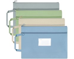 4 Pack A4 Waterproof Document Bag with Handle, Double Zipper Pocket Canvas Document Holder, with Card Pocket for Paper - ShopVlot