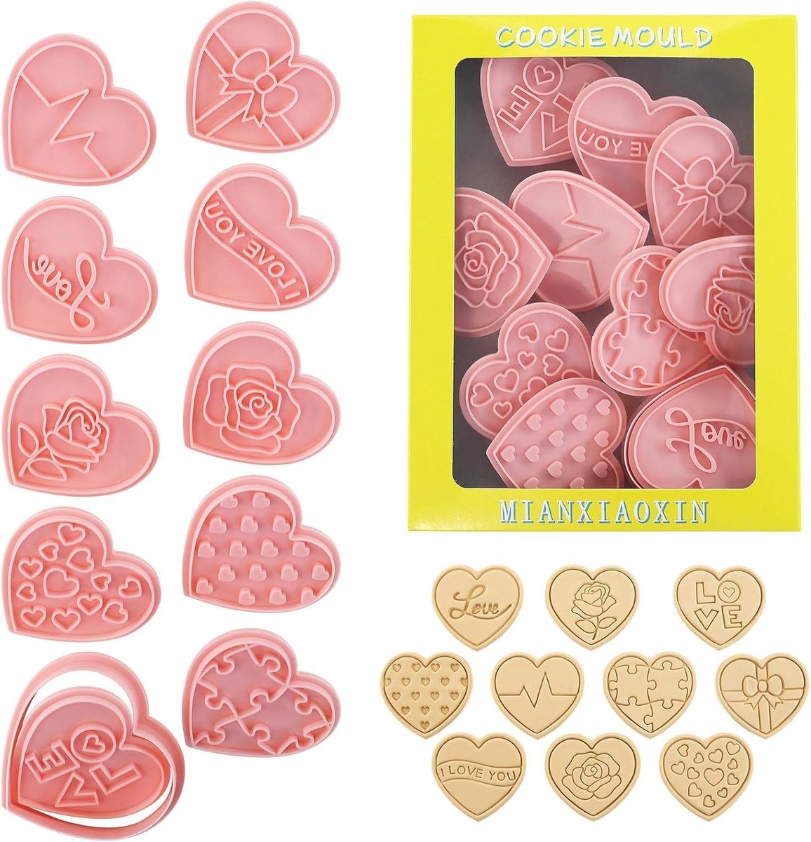 Valentine's Day Heart Shape Cookie Cutters 10 Pieces Heart Shape Plastic Cookie Cutters DIY Cookie Accessories - ShopVlot
