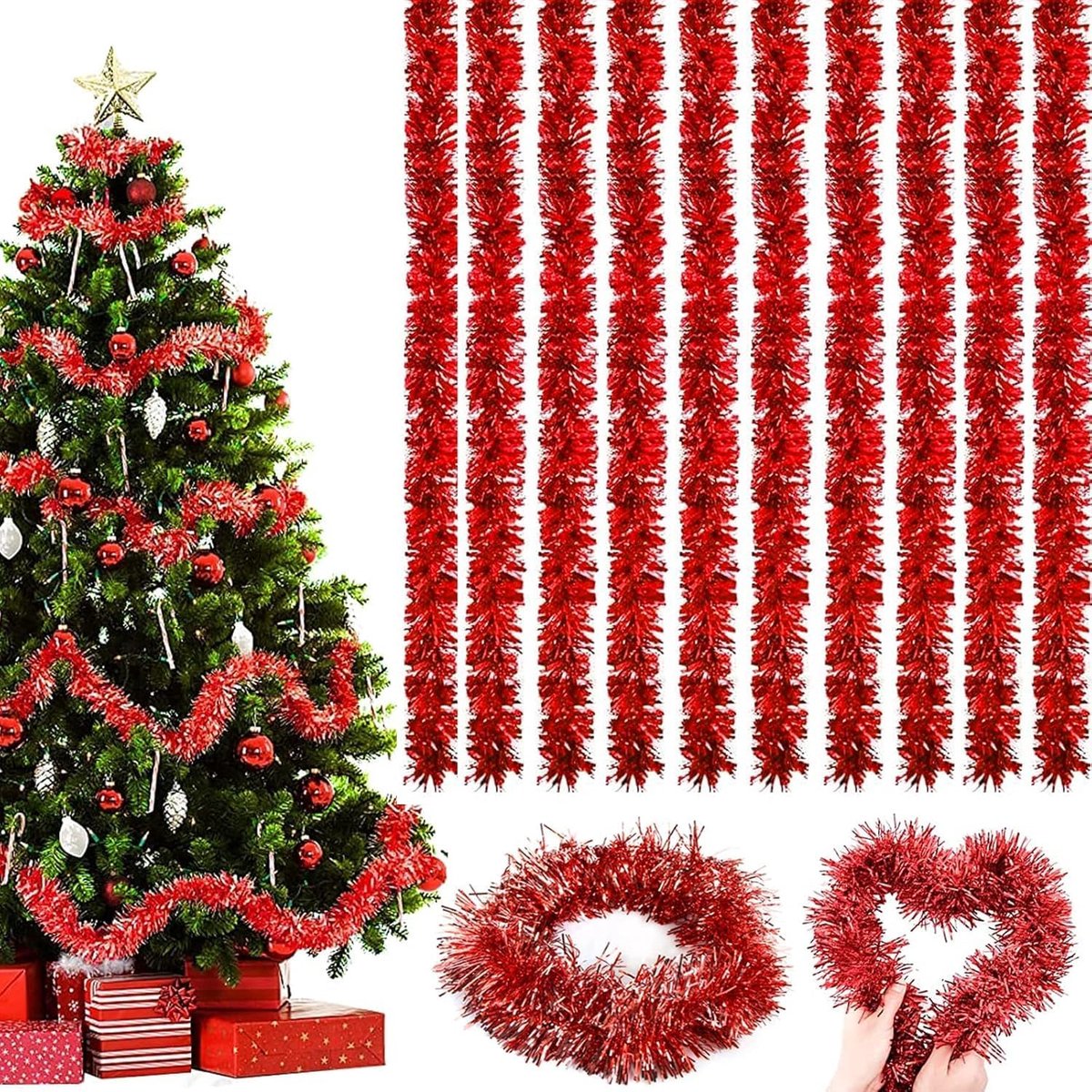 Christmas Wreath, 10 Pieces Tinsel for Hanging on Tree, Christmas Garland, Christmas Wreath, Tinsel for Hanging - ShopVlot