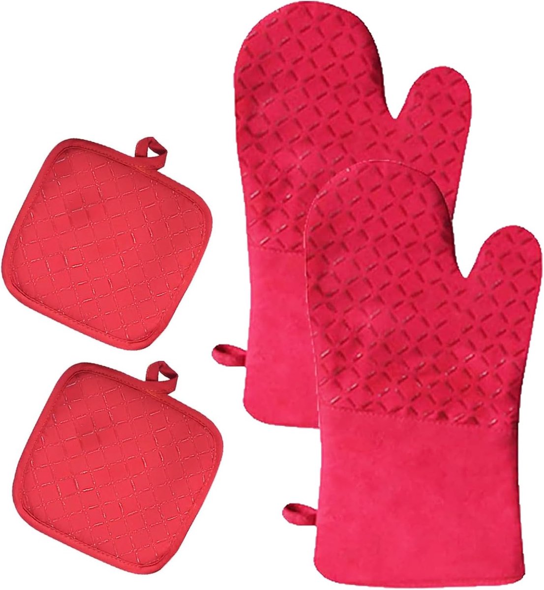 Premium antislip ovenwanten, professionele ovenwanten, pannenlappen keuken, met 2 onderzetters, hittebestendigheid 260 - ShopVlot