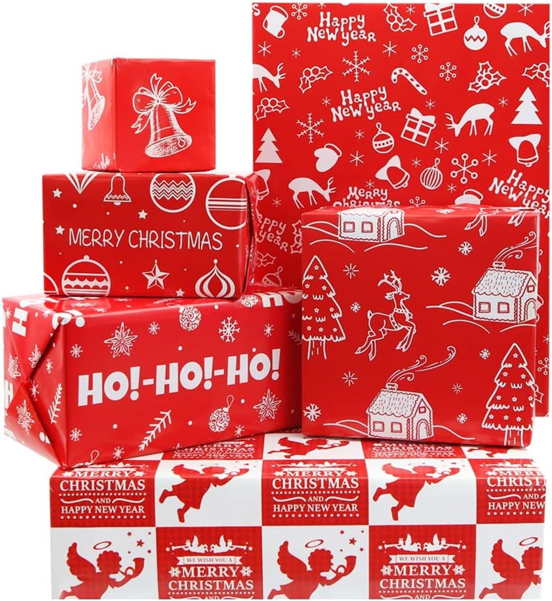 Cadeaupapier voor Kerstmis, 50 x 70 cm met elandbanden, 6 stuks cadeaupapier voor jongens, bel, engel, sneeuwvlok voor - ShopVlot