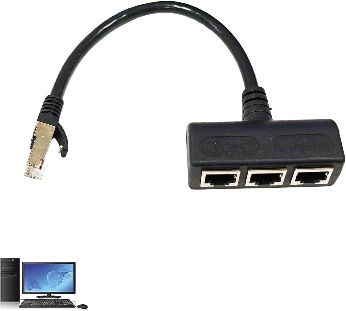 RJ45-ethernet-splitter 1 stekker naar 3 aansluitingen, ethernet-verlenging, LAN-verdeler 1 naar 3, compatibel met - ShopVlot
