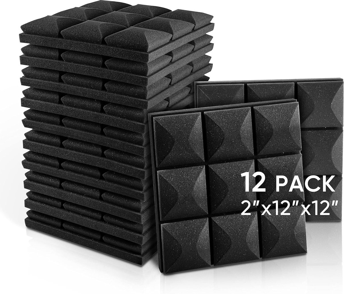 12 Pack - Acoustic Foam Panels, 2" X 12" X 12" Mushroom Studio Wedge Tiles, Soundproof Soundproof Soundproofing - ShopVlot