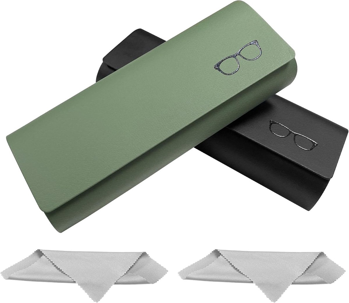 Pack of 2 Hard Case for Glasses, PU Hard Case, Portable Glasses Case with Cleaning Cloth for Men and Women - ShopVlot