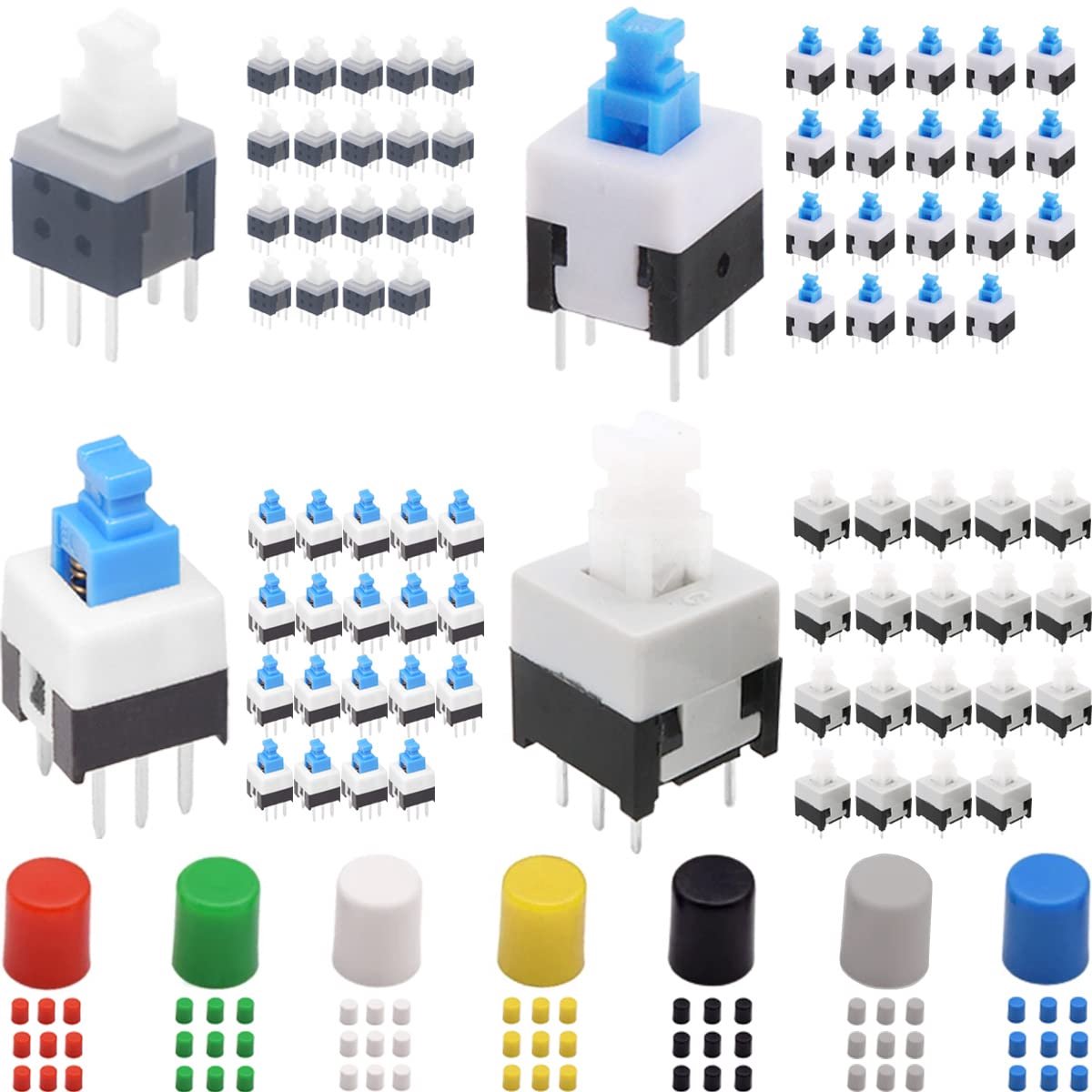 80Pcs Self Closing Mini Button DPDT Knob Switch Kit (8.5x8.5mm 8X8mm 7X7mm 5.8X5.8mm) Self Closing Power Micro Push - ShopVlot
