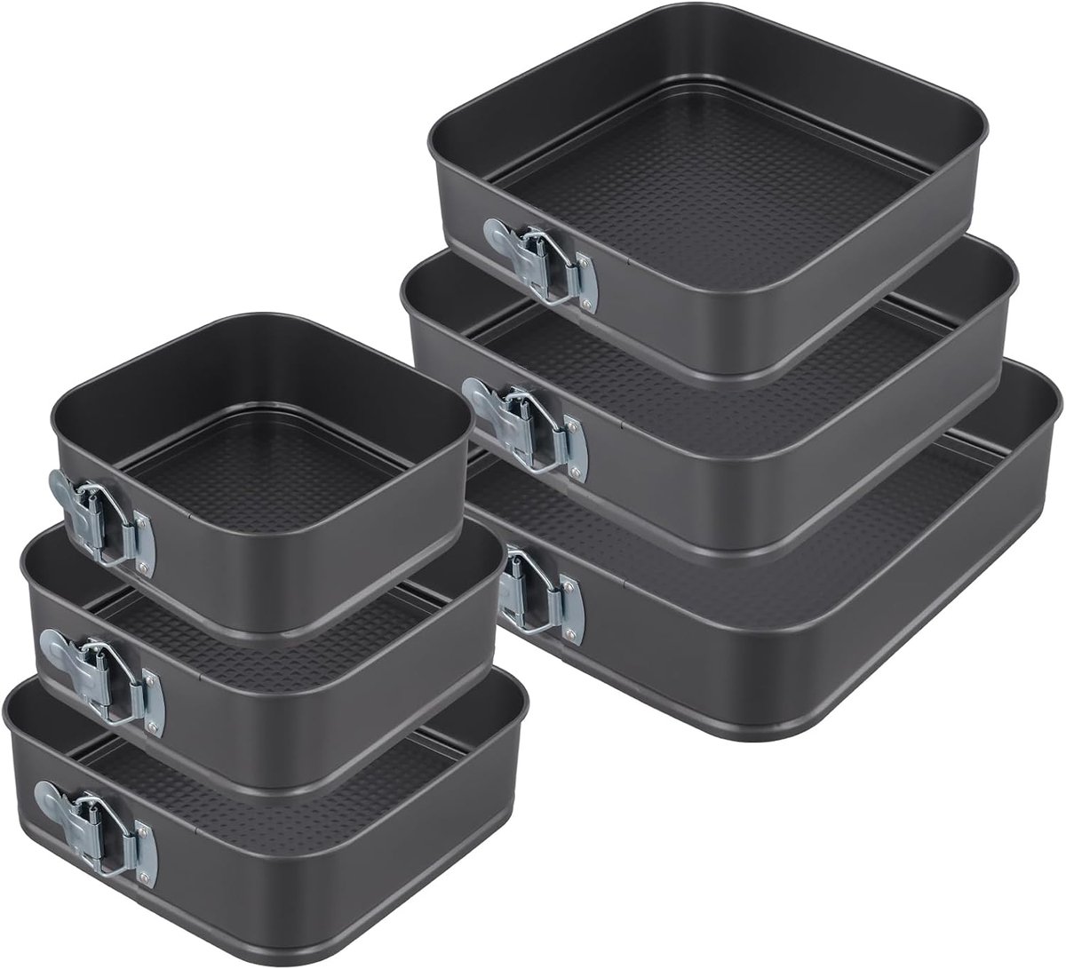 6-Piece Baking Mould Set, 18-28 cm, Grey, Non-Stick Coating with Removable Base, Baking Mould, Rectangular, Springform - ShopVlot