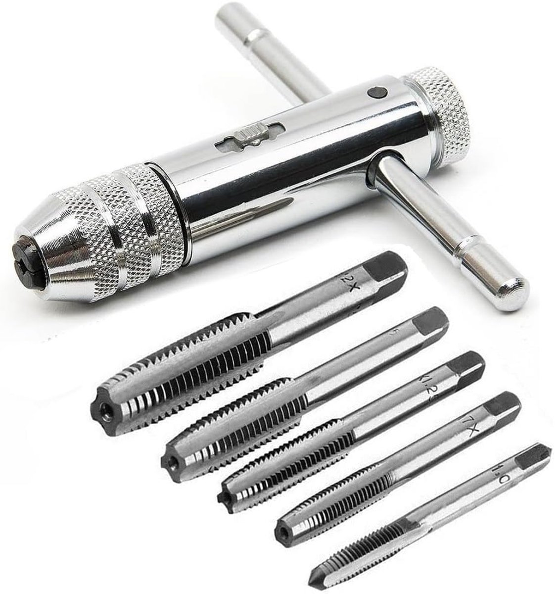 Threading Set, 6 Pieces HSS Hand Threading Drill Bit Set, M3 M4 M5 M6 M8 Thread Drill Bit with Adjustable T-Handle - ShopVlot