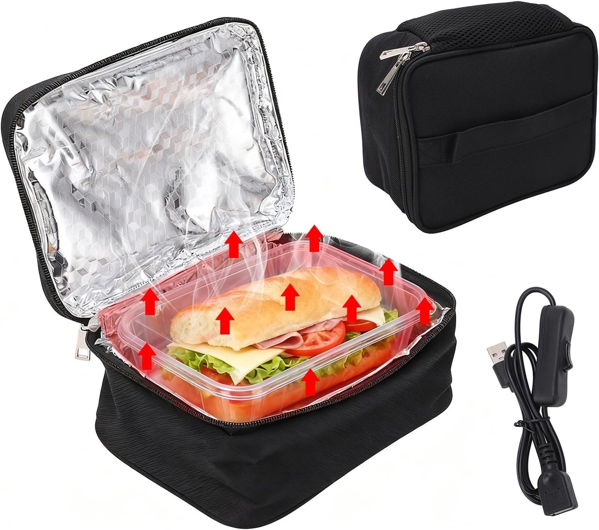 Naudeco Lunch Bag Portable Oven USB Charging Microwave Aluminum Lining Bento Box Oxford Cloth Portable Oven with - ShopVlot