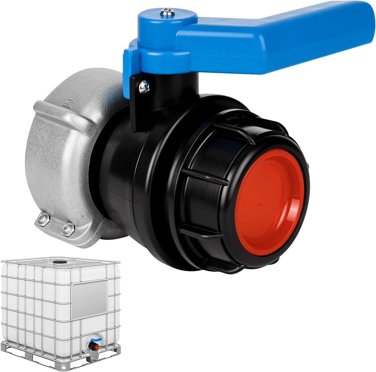IBC adapter kogelkraan, IBC container klapkraan DN40 62 mm, IBC tankaccessoires, tank afvoerkraan, afsluitkraan - ShopVlot